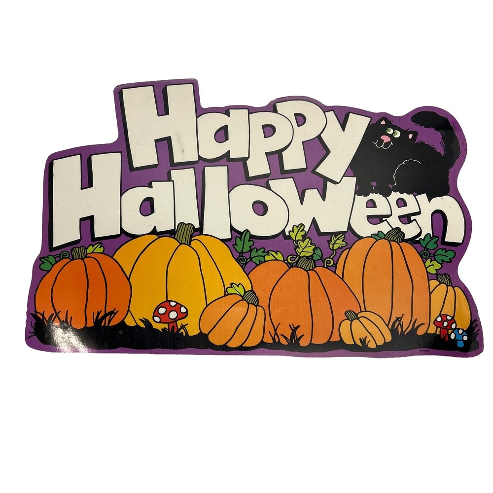 Die Cut Paper Laminate Happy Halloween Sign Black Cat Mushroom Pumpkin